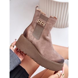 Zazoo 60498 Stivaletti Da Donna In Pelle Scamosciata Chelsea Boots Su Platform E Zeppe Beige 2