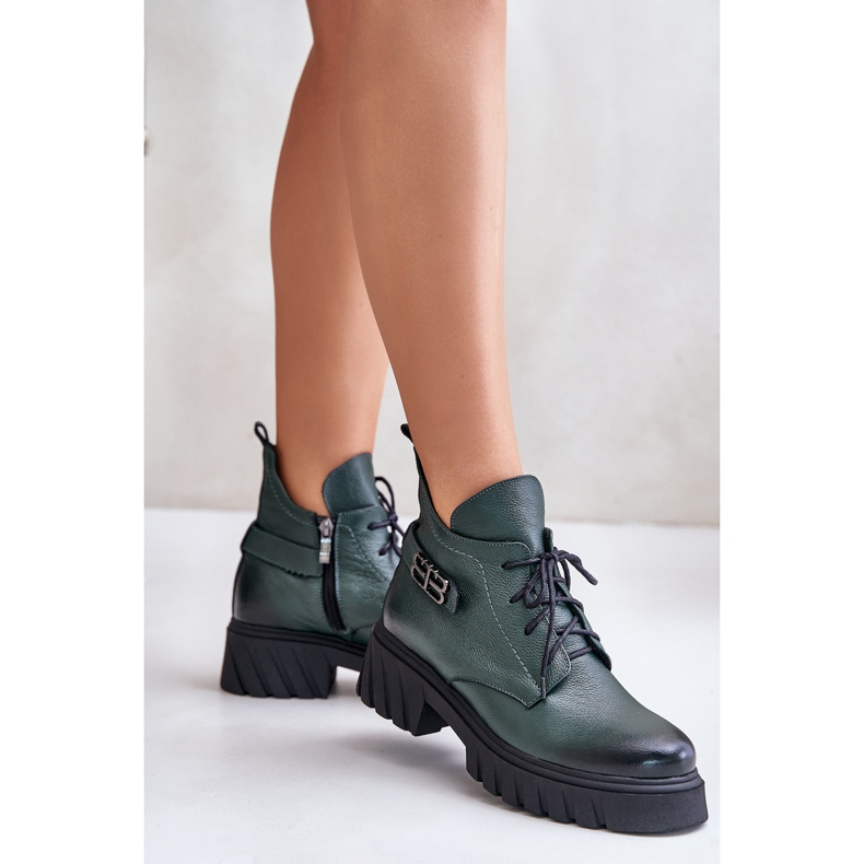 Zazoo 60483 Stivali bassi in pelle da donna riscaldati verde scuro 2