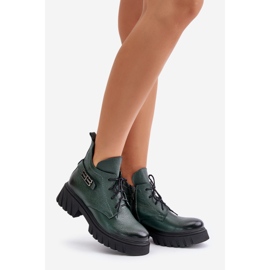 Zazoo 60483 Stivali bassi in pelle da donna riscaldati verde scuro 1