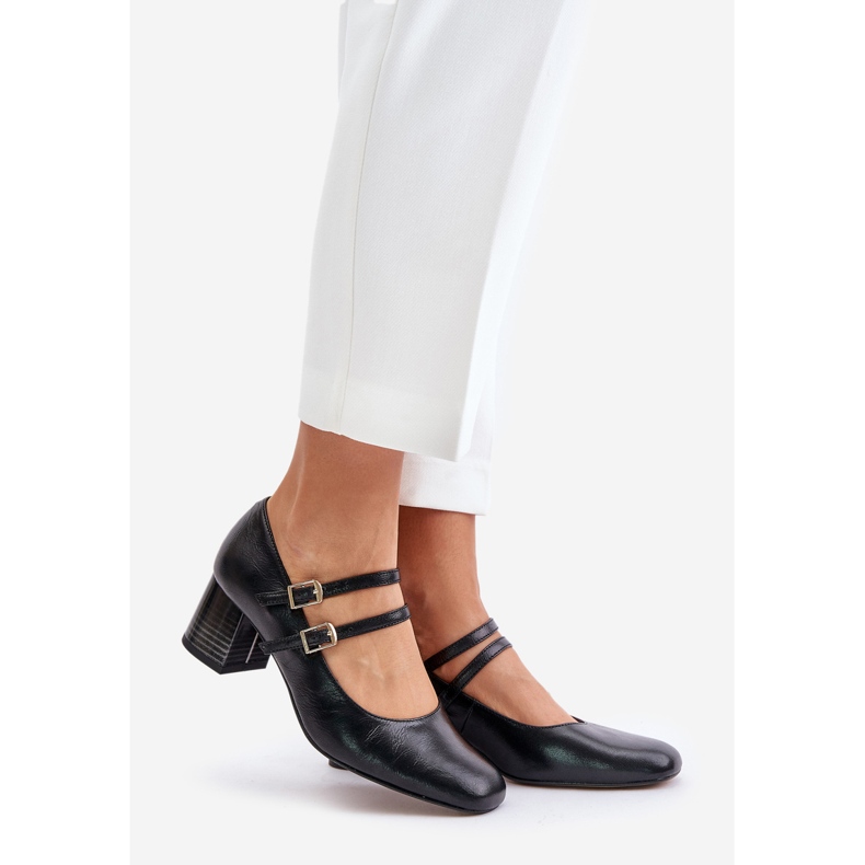 Décolleté in pelle con cinturini su tacco alto Laura Messi 2857 Nero 1