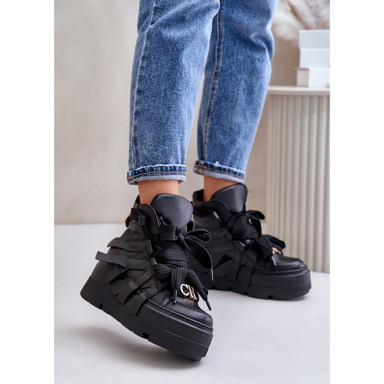 Sneakers da donna in pelle su una piattaforma massiccia CheBello 4561 Nero 2