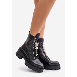 Stivali Worker da Donna in Pelle Con Farfalla Neri CheBello 4590 nero 1