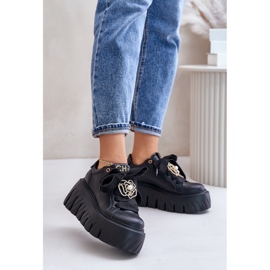 Sneakers Da Donna Su Suola Massiccia Con Decorazione Oro CheBello 4530 Nero 2