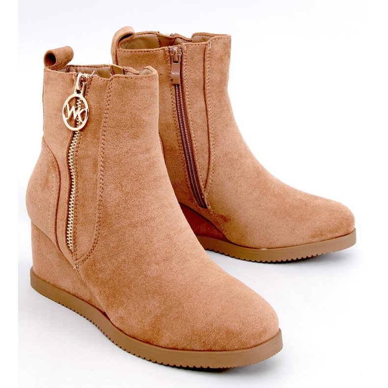 Stivaletti con zeppa Vavin Camel con cerniera dorata beige 1