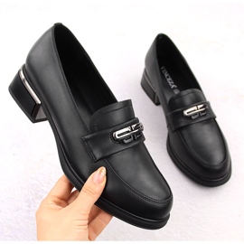 Scarpe da donna in pelle con tacco decorativo, nere Vinceza 77102 nero 1
