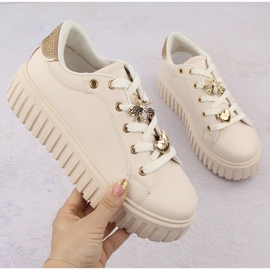 Scarpe sportive da donna con plateau, beige NEWS 4756 1