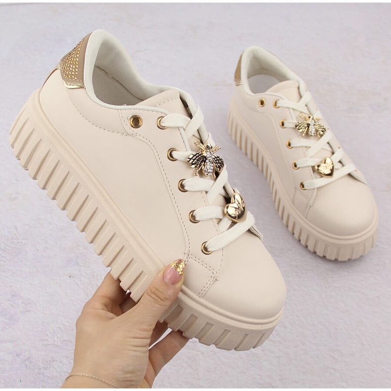 Scarpe sportive da donna con plateau, beige NEWS 4756 1
