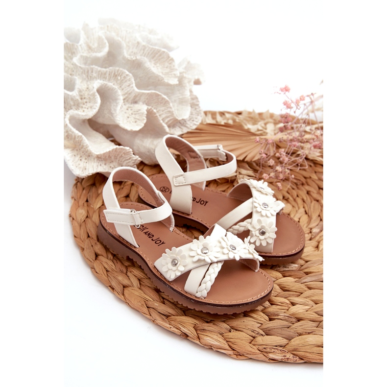 Sandali delle ragazze fissate con velcro con fiori bianchi bianco 2
