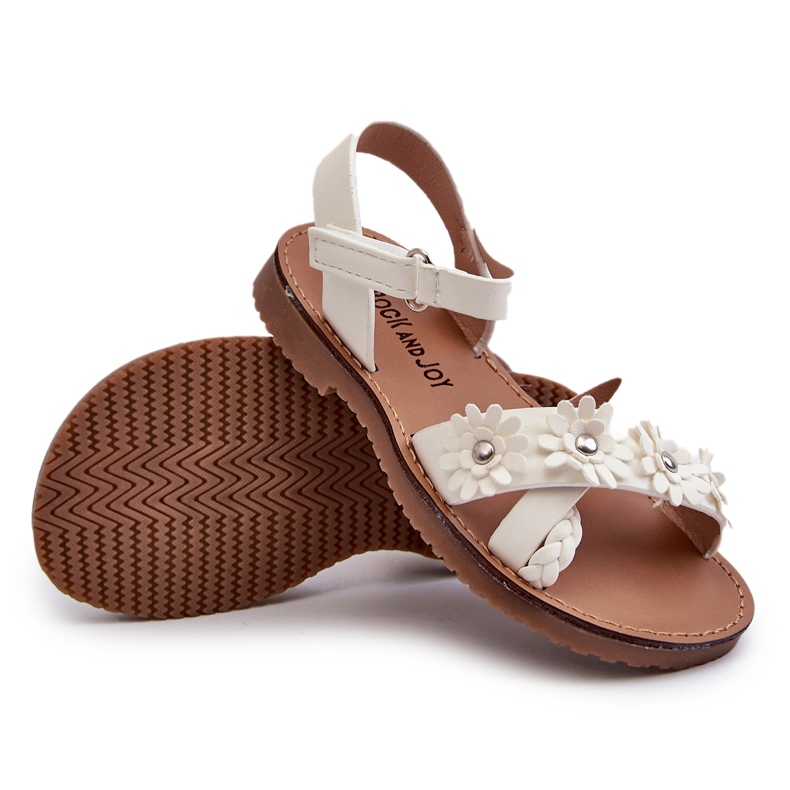 Sandali delle ragazze fissate con velcro con fiori bianchi bianco 4