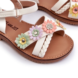 Sandali delle ragazze fissate con velcro con fiori bianchi bianco 2