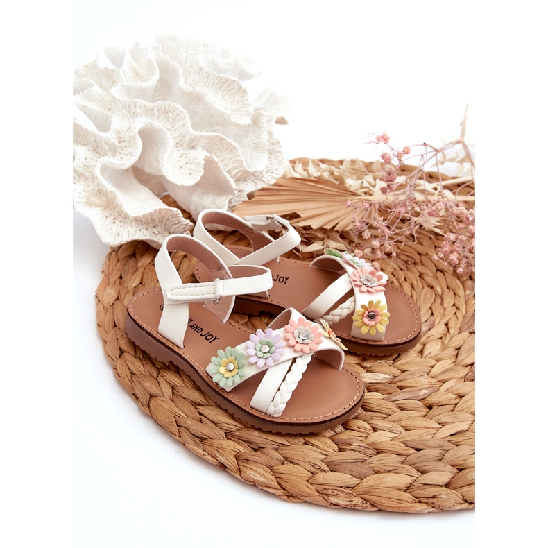 Sandali delle ragazze fissate con velcro con fiori bianchi bianco 3