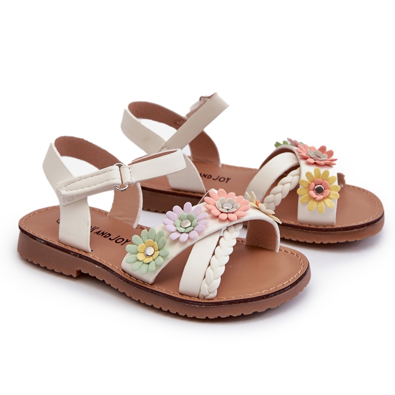 Sandali delle ragazze fissate con velcro con fiori bianchi bianco 5