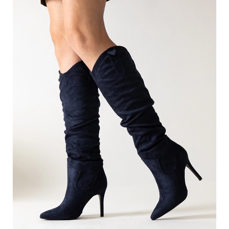 Stivali a stiletto Aine blu navy con volant 1