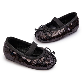Ballerine delle ragazze decorate con paillettes e un fiocco nero 4