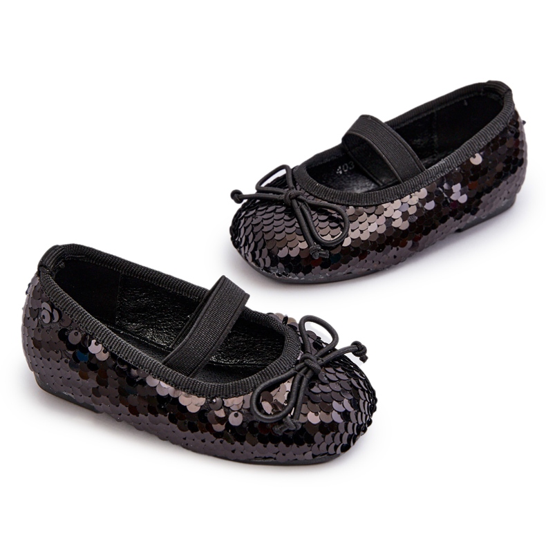 Ballerine delle ragazze decorate con paillettes e un fiocco nero 4