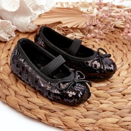 Ballerine delle ragazze decorate con paillettes e un fiocco nero 3