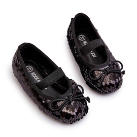 Ballerine delle ragazze decorate con paillettes e un fiocco nero 2