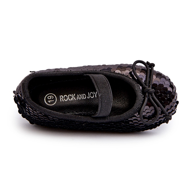 Ballerine delle ragazze decorate con paillettes e un fiocco nero 1