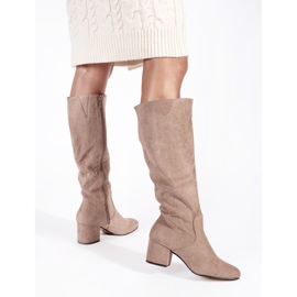 Stivali da donna con tacco in camoscio beige 1