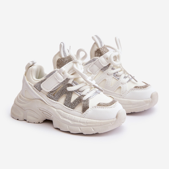 Sneakers da bambino con strass, Rianalla bianco 1