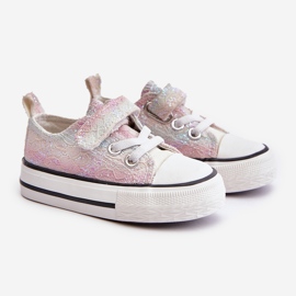 Sneakers da bambino in velcro con paillettes Caloma rosa/multicolor 1