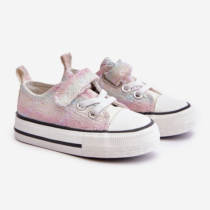 Sneakers da bambino in velcro con paillettes Caloma rosa/multicolor 1