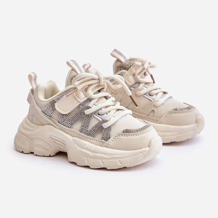 Sneakers da bambino con strass, Rianalla Beige 1