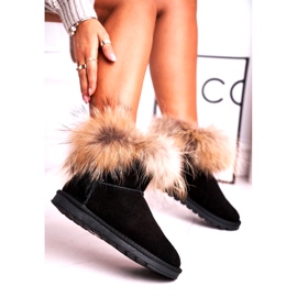 Stivali da neve da donna in pelle Mukluki con pelliccia Snow Fox Black nero 1