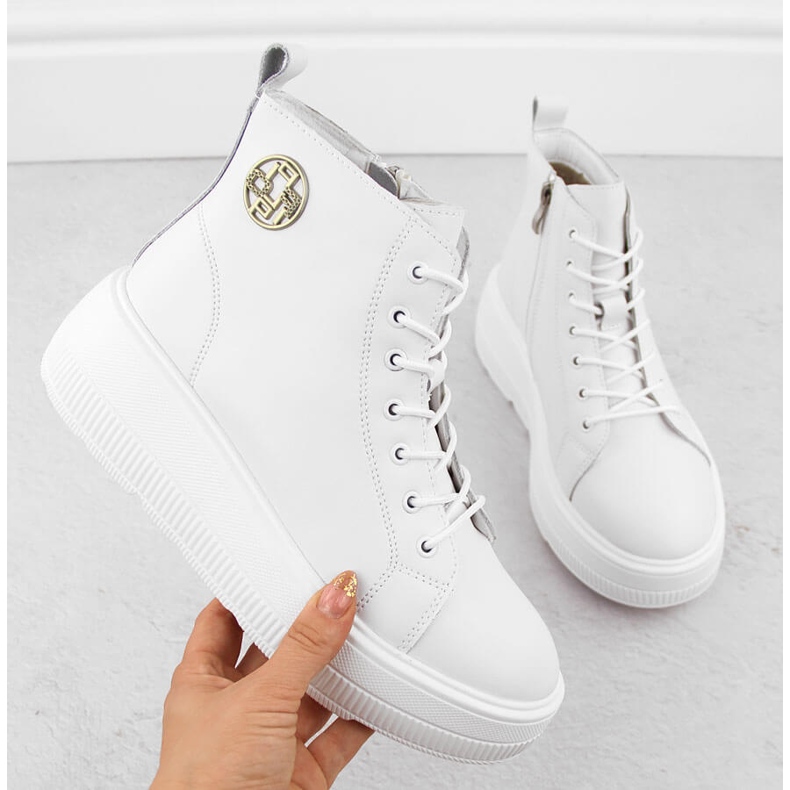 Stivaletti da donna bianchi in pelle con plateau di Filippo DBT6374 bianco 1