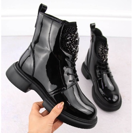 Stivaletti da donna in vernice nera con pietre Filippo DBT6568 nero 1
