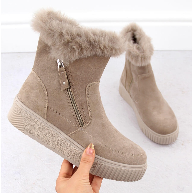 Stivali da donna in pelle scamosciata beige con pelliccia Filippo DBT6484 1