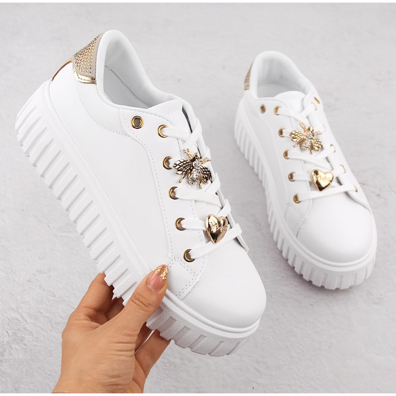 Scarpe sportive da donna con plateau, bianche NEWS 4756 bianco 1