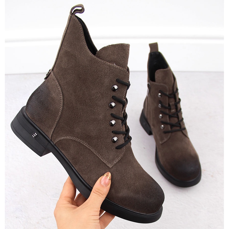 Stivali in pelle da donna kaki D&amp;A S.Barski Collezione Premium CR42-158 marrone 1