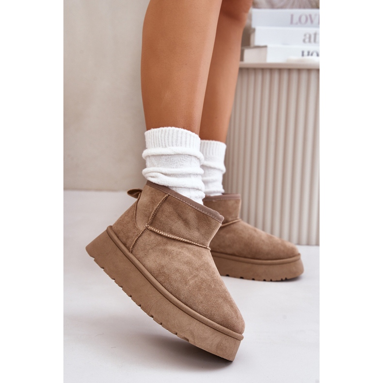Stivali da neve bassi da donna sulla piattaforma, foderati in pelliccia, Saldren beige 2