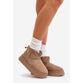 Stivali da neve bassi da donna sulla piattaforma, foderati in pelliccia, Saldren beige 1