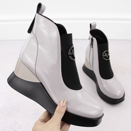 Stivali con zeppa in pelle da donna grigie Vinceza 66703 grigio 1
