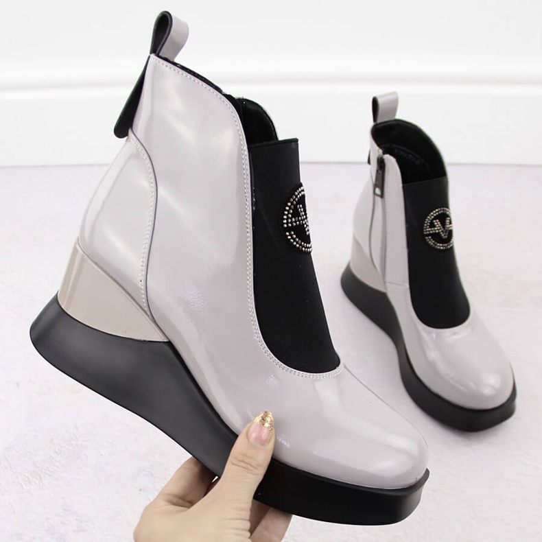 Stivali con zeppa in pelle da donna grigie Vinceza 66703 grigio 1