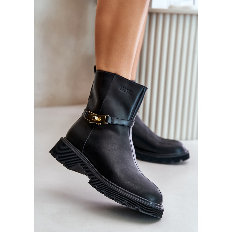 Stivali in pelle da donna con cinturino isolato GOE OO2N4150 Nero 2