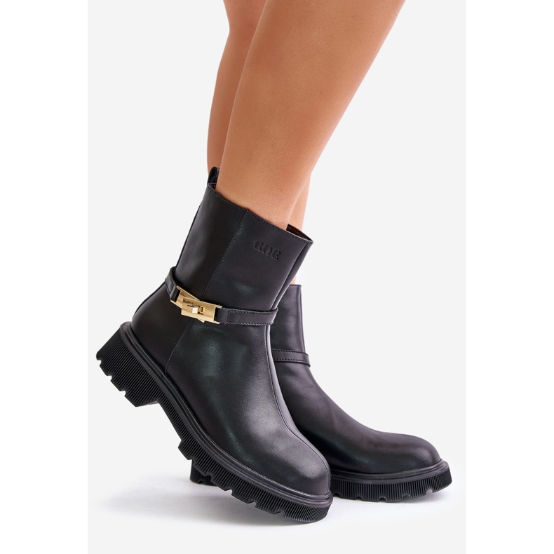 Stivali in pelle da donna con cinturino isolato GOE OO2N4150 Nero 1