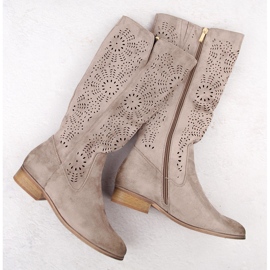 Stivali traforati isolanti in pelle scamosciata da donna kaki Potocki 12522 beige 1