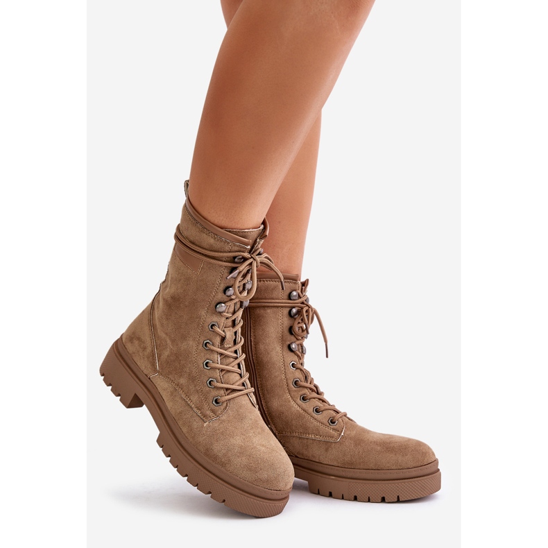 Stivali Worker Da Donna Con Cerniera Realizzati In Eco Camoscio, Savalann Beige Scuro 1