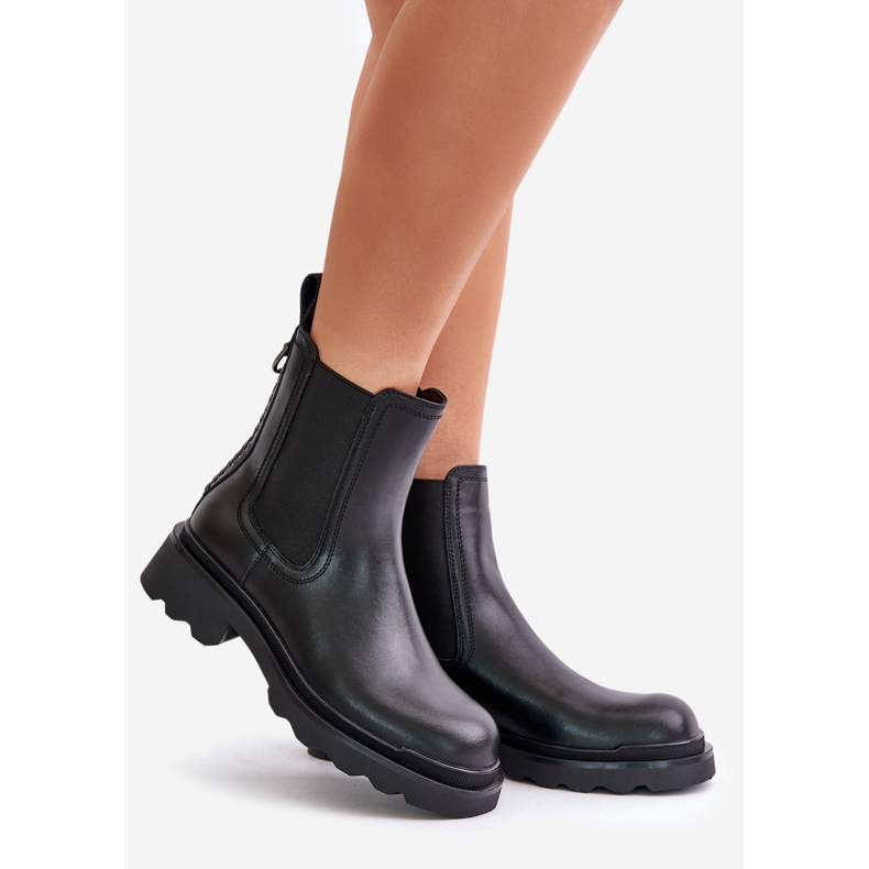 S.Barski Stivaletti Chelsea in pelle con catena decorativa, caldi D&amp;A JC42-86 Nero 1