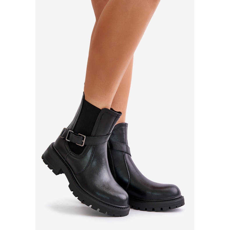 Stivaletti Chelsea isolati in pelle con cintura Sergio Leone TR719-S Nero 1