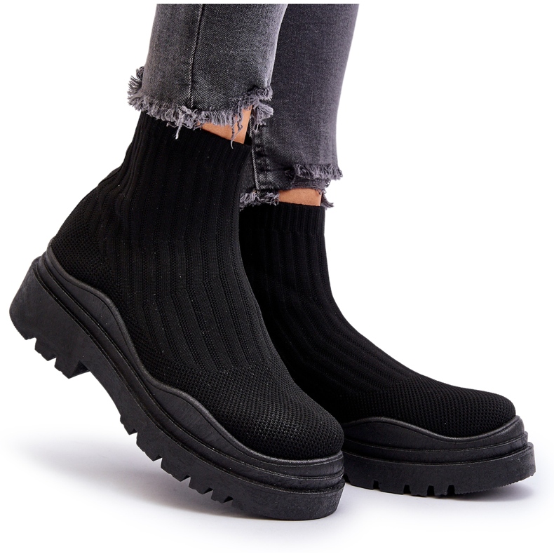 Marquiiz Stivali calzino slip-on neri da donna su una suola massiccia nero 3