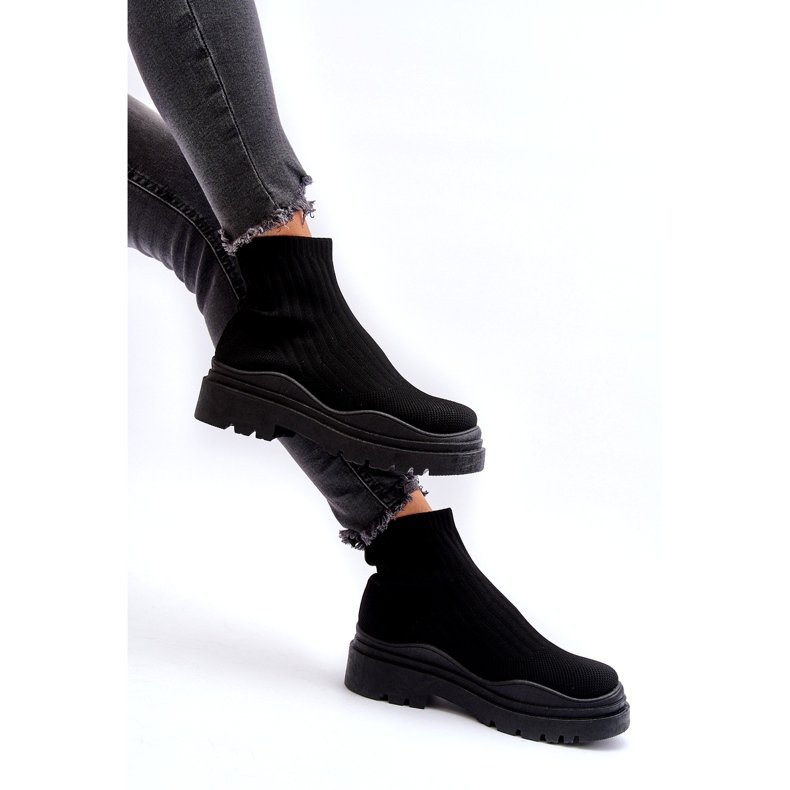 Marquiiz Stivali calzino slip-on neri da donna su una suola massiccia nero 2