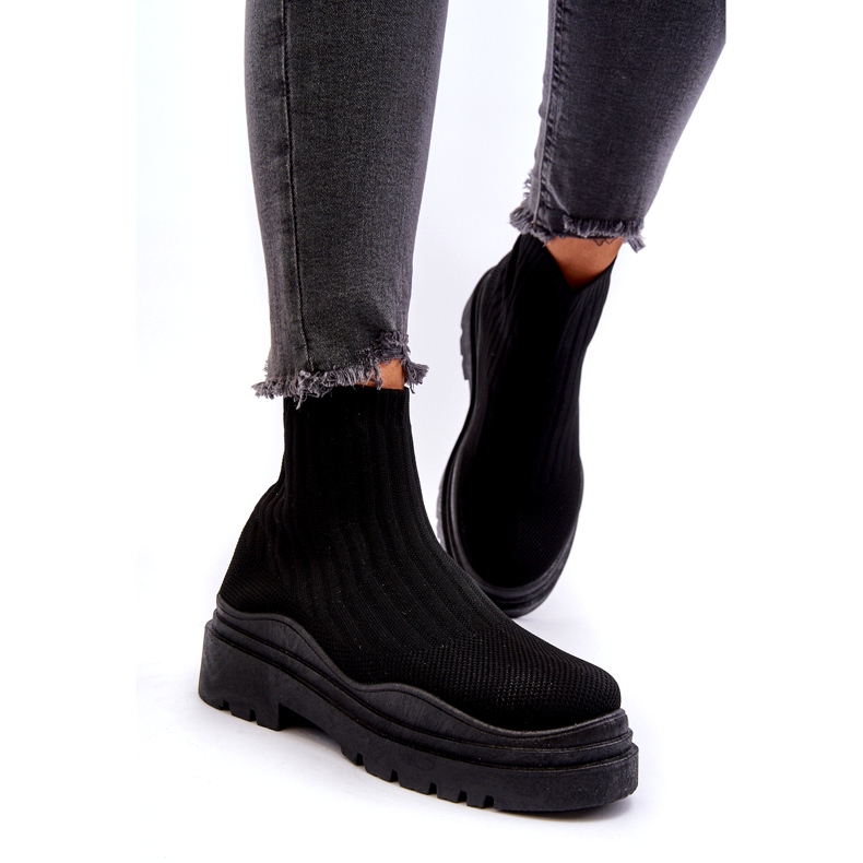 Marquiiz Stivali calzino slip-on neri da donna su una suola massiccia nero 1