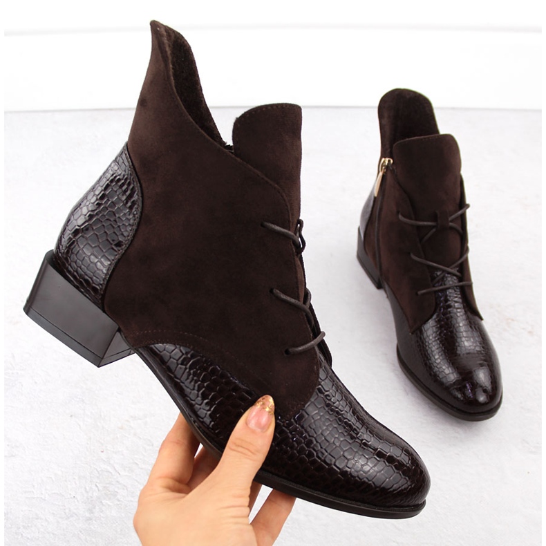 Stivaletti da donna in vernice marrone Potocki 12498 1