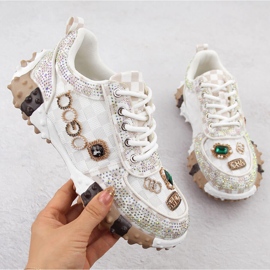 Scarpe da donna riccamente decorate con zirconi, Potocki bianchi 16324 bianca 1