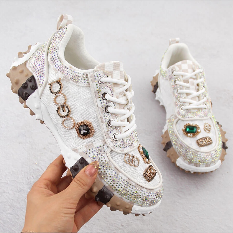Scarpe da donna riccamente decorate con zirconi, Potocki bianchi 16324 bianco 1