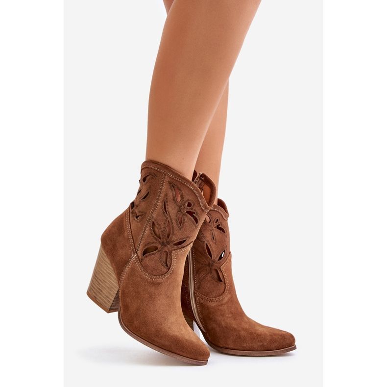 Lewski Shoes Stivali Da Cowboy In Pelle Scamosciata Con Motivo Traforato Lewski 3612 Marrone beige 1